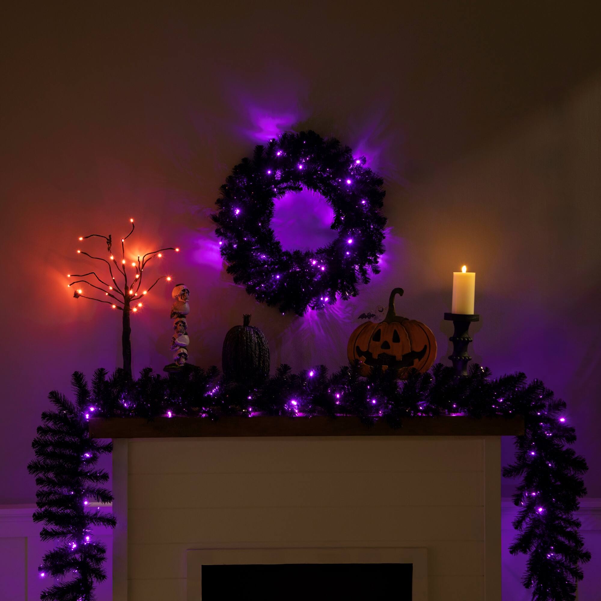 24" Black Crystal Pine Artificial Halloween Wreath